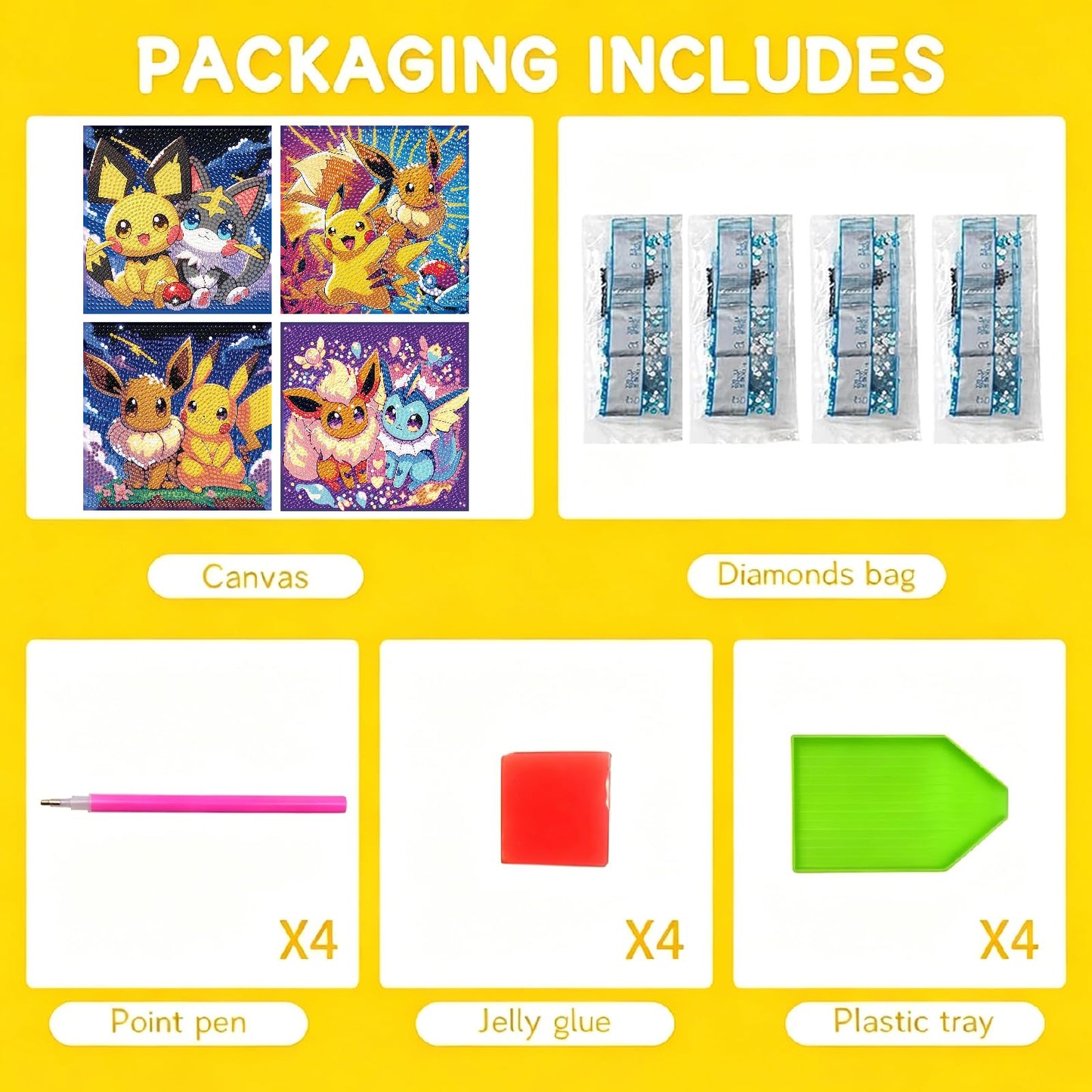LWZAYS 4 Pack 5D Cartoon Diamond Painting Kits for Kids Beginners, Diamond Art Kit for Kids Ages 8-12, Mosaic DIY Full Round Drill Big Gem Art for Kid, Home Wall Decoration 6X6 inch
