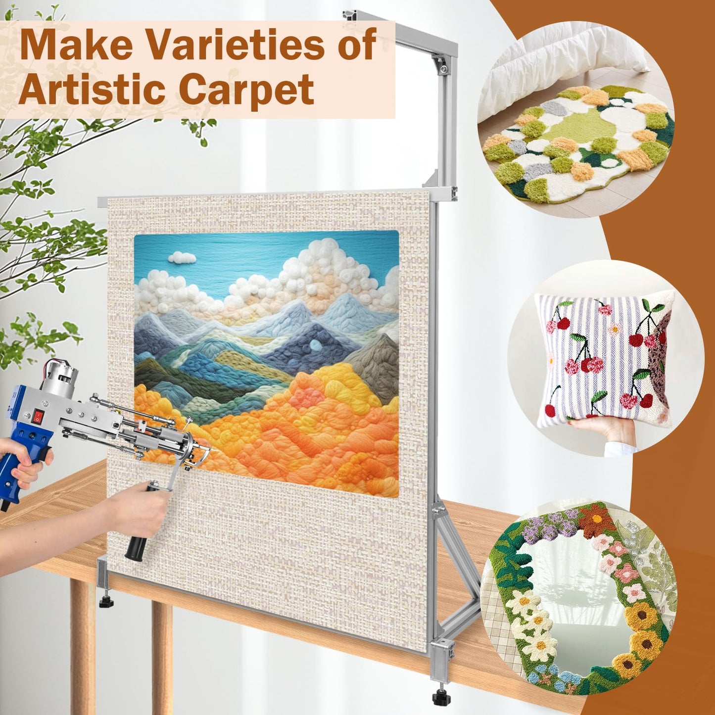 tonchean Rug Tufting Frame Kit 35.5''x35.5'' Aluminum Metal Tufting Frame for Rug Making Adjustable Tufting Cloth Stand for Carpet Making, Tufting Supplies