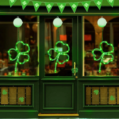 [Timer] 3 Pack St Patricks Day Decorations Shamrocks Window Lights Battery Operated, Green St. Patrick's Day Lights Saint Patricks Day Decor Window Silhouette Lights for Home Party Door Indoor Outdoor