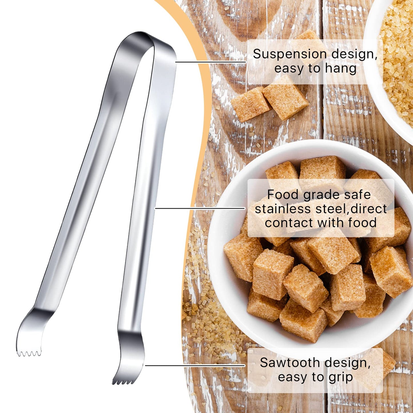 Worldity 16 Pieces Ice Tongs, 6.5 Inch Ice Tongs for Ice Bucket, Stainless Steel Serving Tongs with Sharp Teeth Make Grabbing Ice Easy, Small Tongs for Serving Food