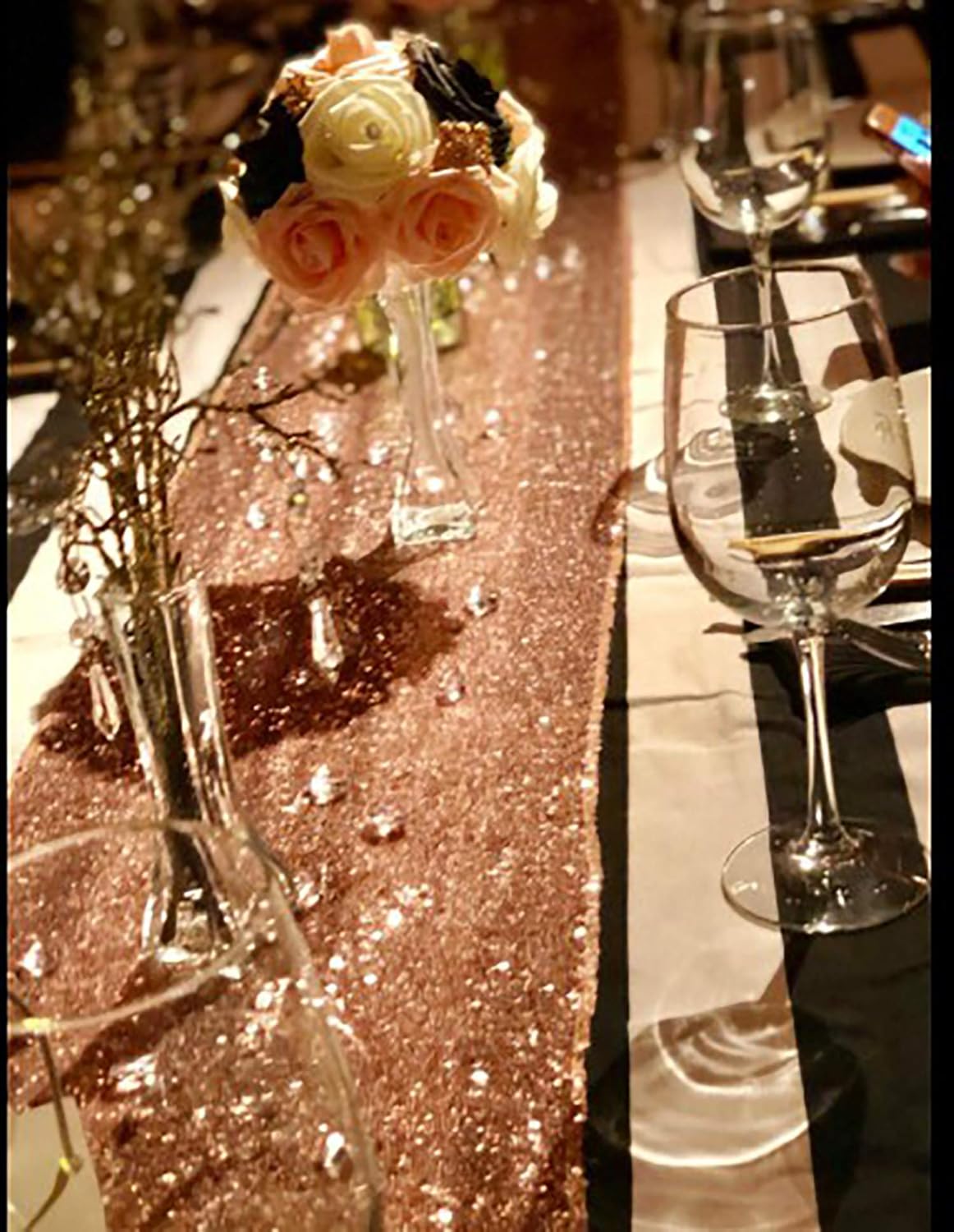 PartyDelight 12" X 72" Rose Gold Sequin Table Runner for Wedding Party Bridal Baby Shower Events