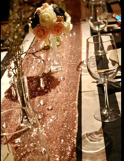 PartyDelight 12" X 72" Rose Gold Sequin Table Runner for Wedding Party Bridal Baby Shower Events
