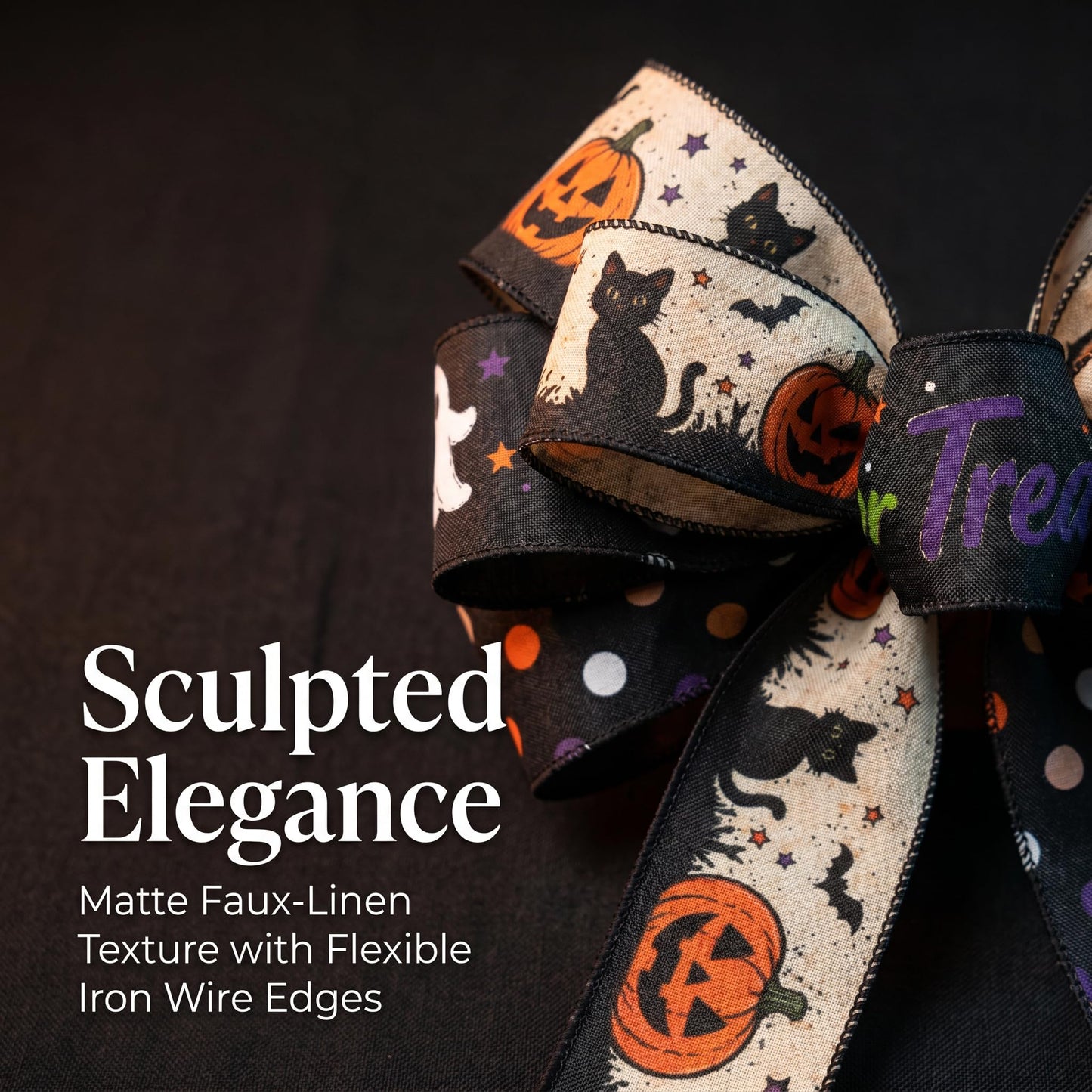 Halloween Wired Edge Ribbon, Ghost Pumpkin Boo Cat Ribbon for Wreath Making, Black Orange White Craft Ribbon for Bows, DIY Decorations & Gift Wrapping, 3Rolls, 2.5 Inch x 15 Yards