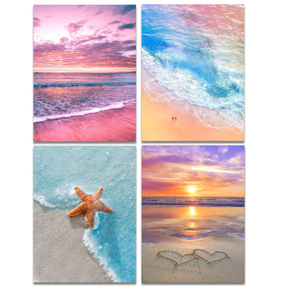Muzagroo Art 4 Pack 5D Diamond Painting Kits for Adults DIY Drill Diamond Art Kits Arts and Crafts for Beginners Beach Diamond Dot Kits Gem Painting Wall Art for Living Room