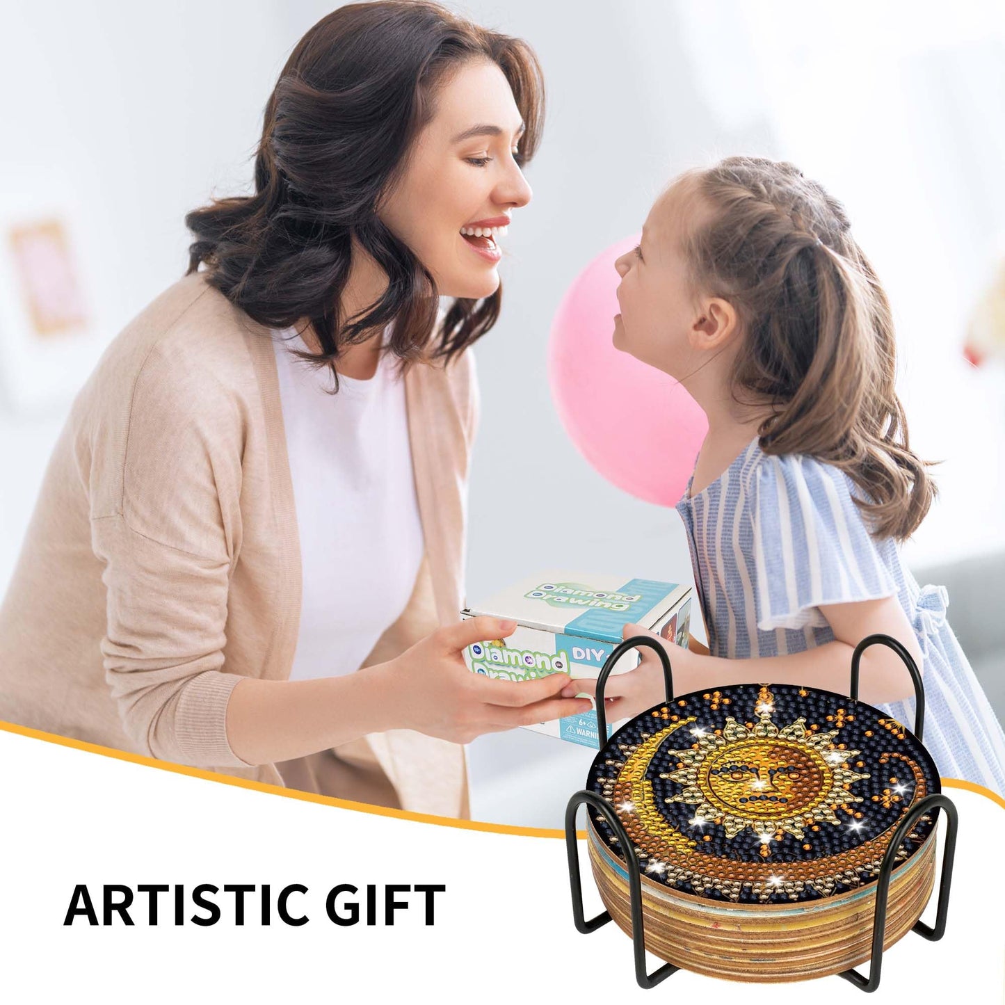 Mystical Moon Diamond Art Coasters: 8 Pcs Witchy Diamond Painting Coaster with Holder and Cork Pads, Celestial Diamond Art Coasters for Adults Beginners DIY Crafts Home Decor Gifts