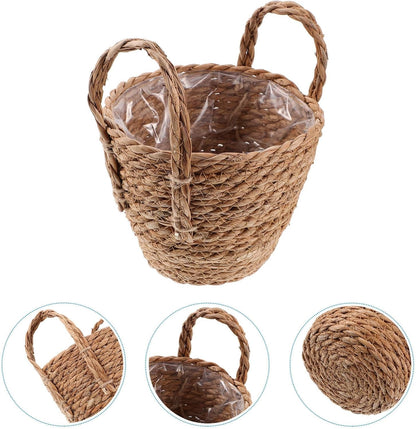 Yardwe Woven Flower Basket | Straw Weaving Plant Flower Pots Cover for Garden Containers and Storage Bins 6.3 Inches