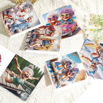 MVVMTOP 6pcs Diamond Painting Greeting Cards for Blessings and Wishes, Grandma DIY Special Shape Crystal Diamond Art Partial, Surface flash Paper Material, DIY Gifts for Christmas Thanksgiving Day