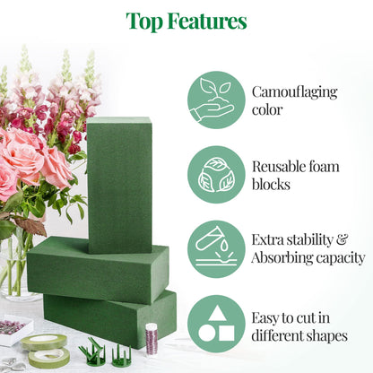 2 Pcs Floral Foam Blocks (Larger Size 9" X 4" X 3" Each) Florist Flower Foam Green Bricks Applied Dry or Wet Flower Foam Bricks Arrangement Supplies for Artificial or Fresh Flowers