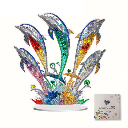 LIULIMI DIY 5D Painting Kits, Special Shaped Crystal Art Kit, Stand Up Acrylic Tabletop Ornament Making Kit, Two-Sided Painting, Great Holiday Gift(Dolphins)