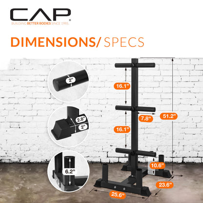 CAP Barbell 260 lb Elite Olympic Plate Set with Traditional Plate Rack & Barbell Storage | 6 Weight Posts + 4 Barbell Holders