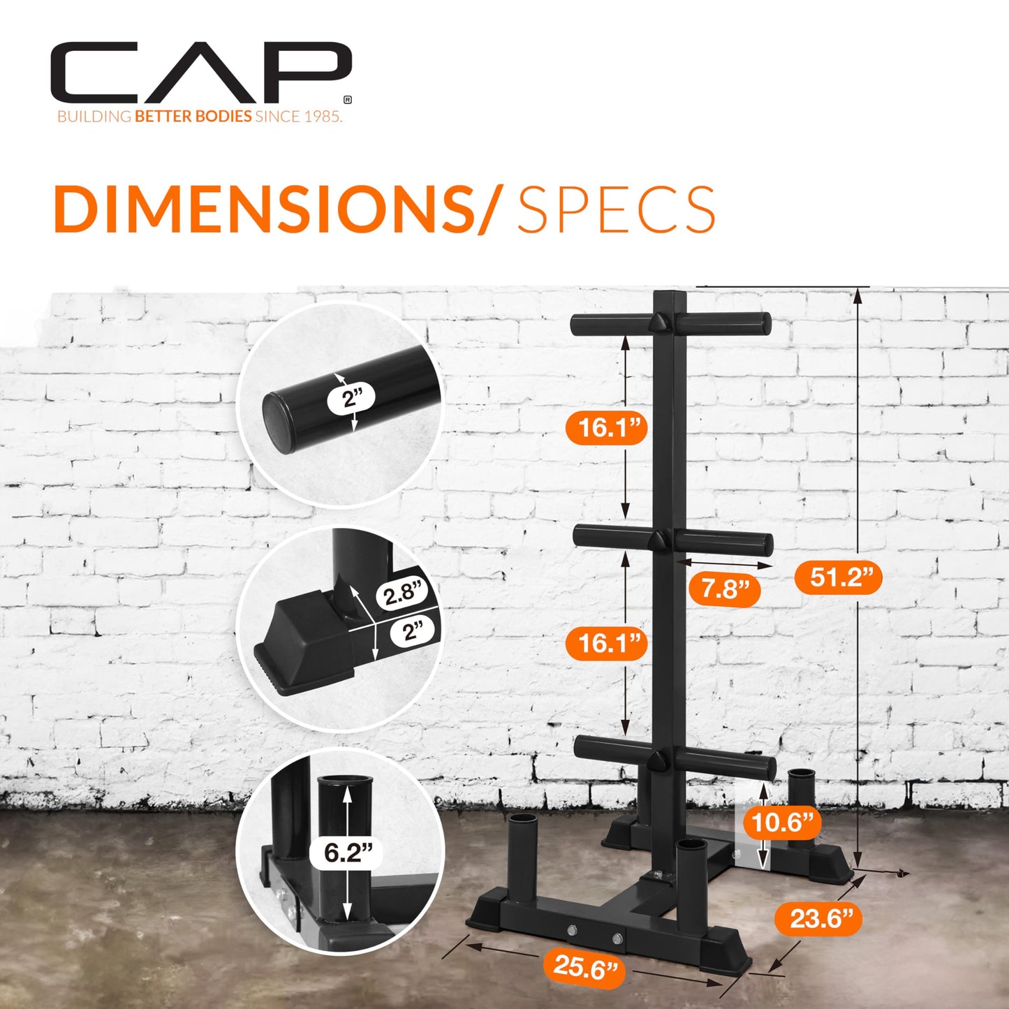 CAP Barbell 370 lb Economy Olympic Plate Set with Traditional Plate Rack & Barbell Storage | 6 Weight Posts + 4 Barbell Holders