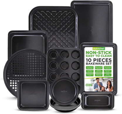 NutriChef 10-Piece Non-Stick Baking Set - Heavy-Duty Carbon Steel Bakeware for Effortless Food Release & Easy Cleanup