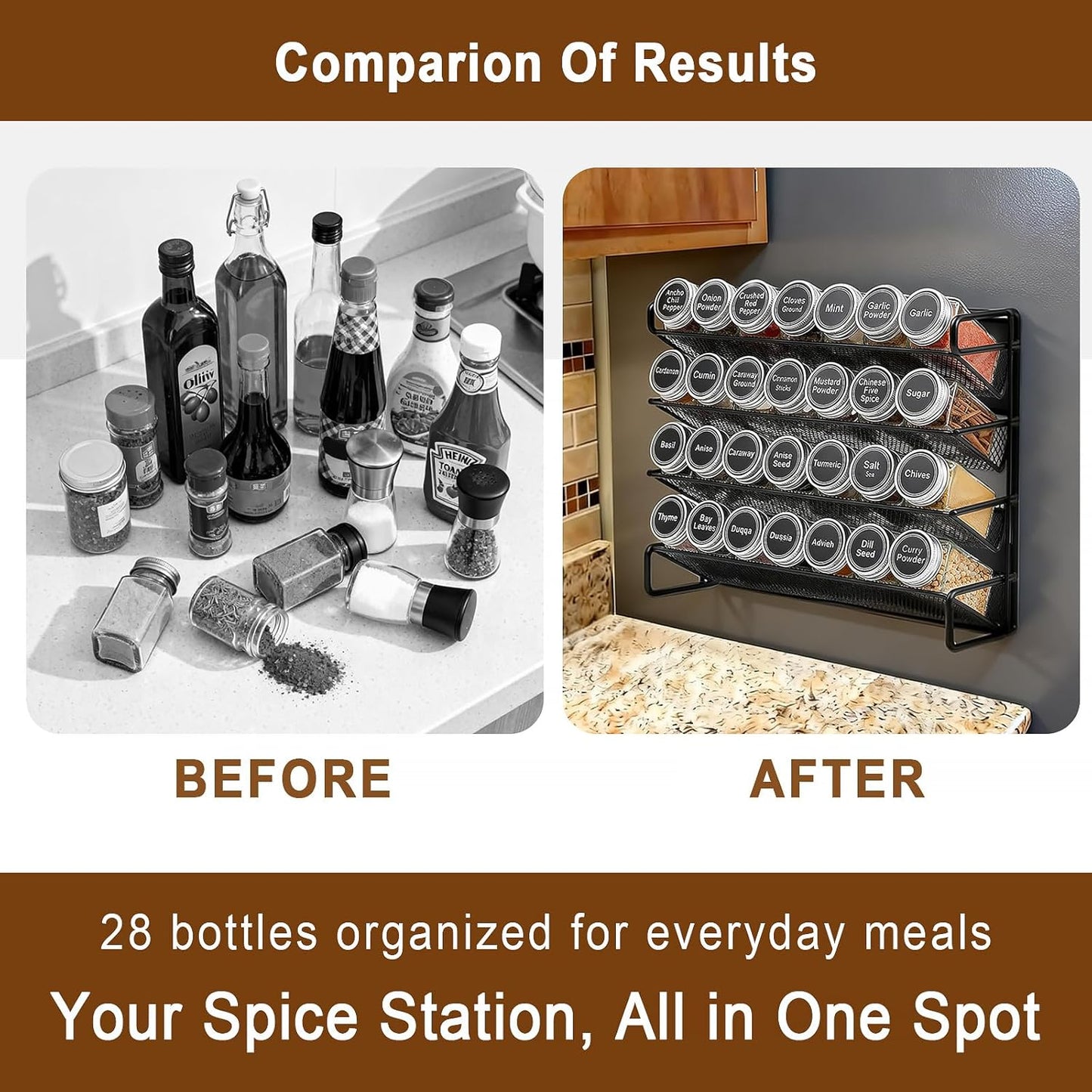28 386 4 Set, 13.2'' 9.8 UVIAHOMI Magnetic Spice Rack Organizer for Refrigerator with Spice Jars, Spice Labels, Hook