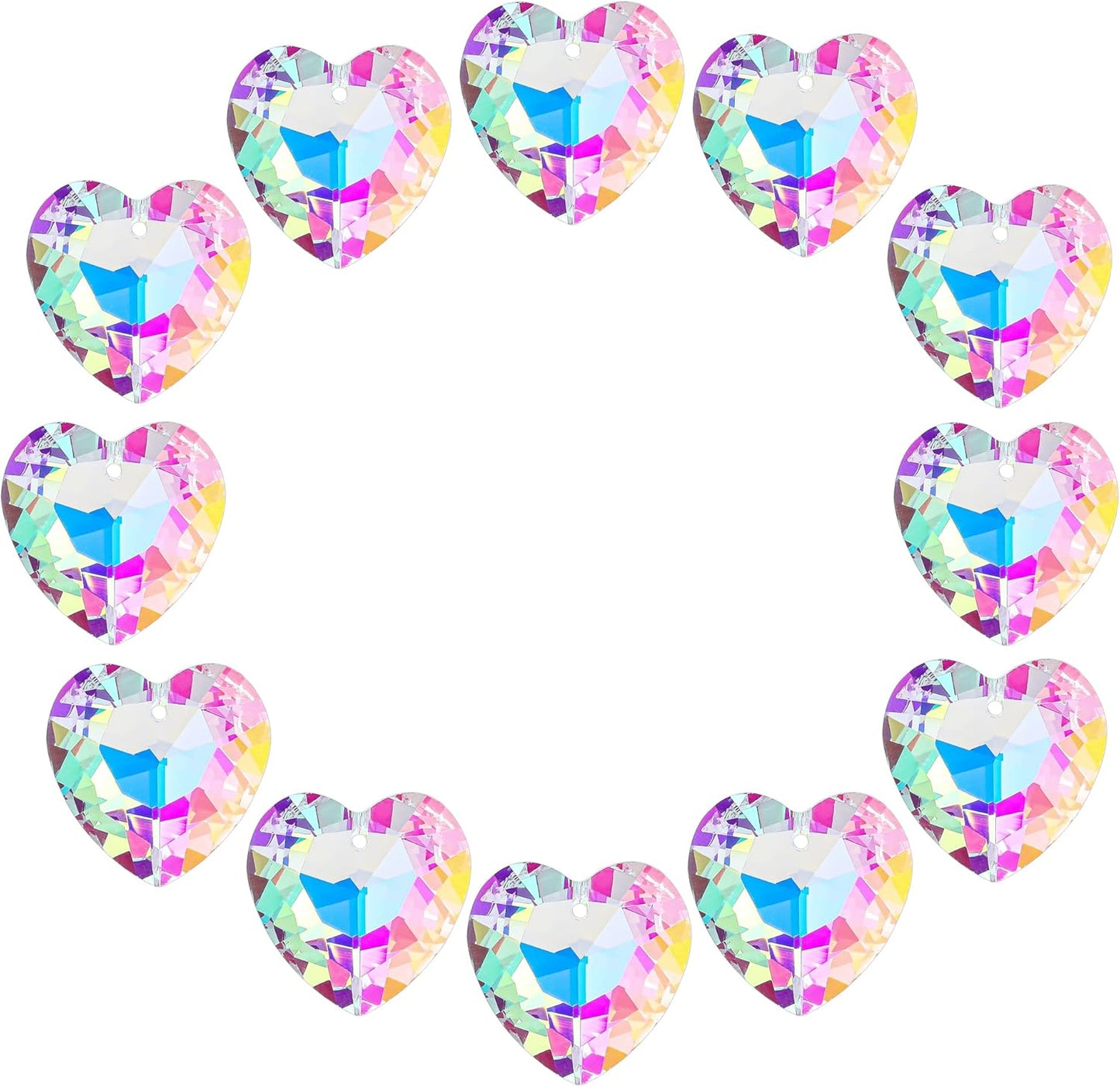 12pcs 27mm Colorful Crystal Heart Prism Suncatcher, Heart Prism Chandelier Drop Parts Window Sun Catcher Crystals