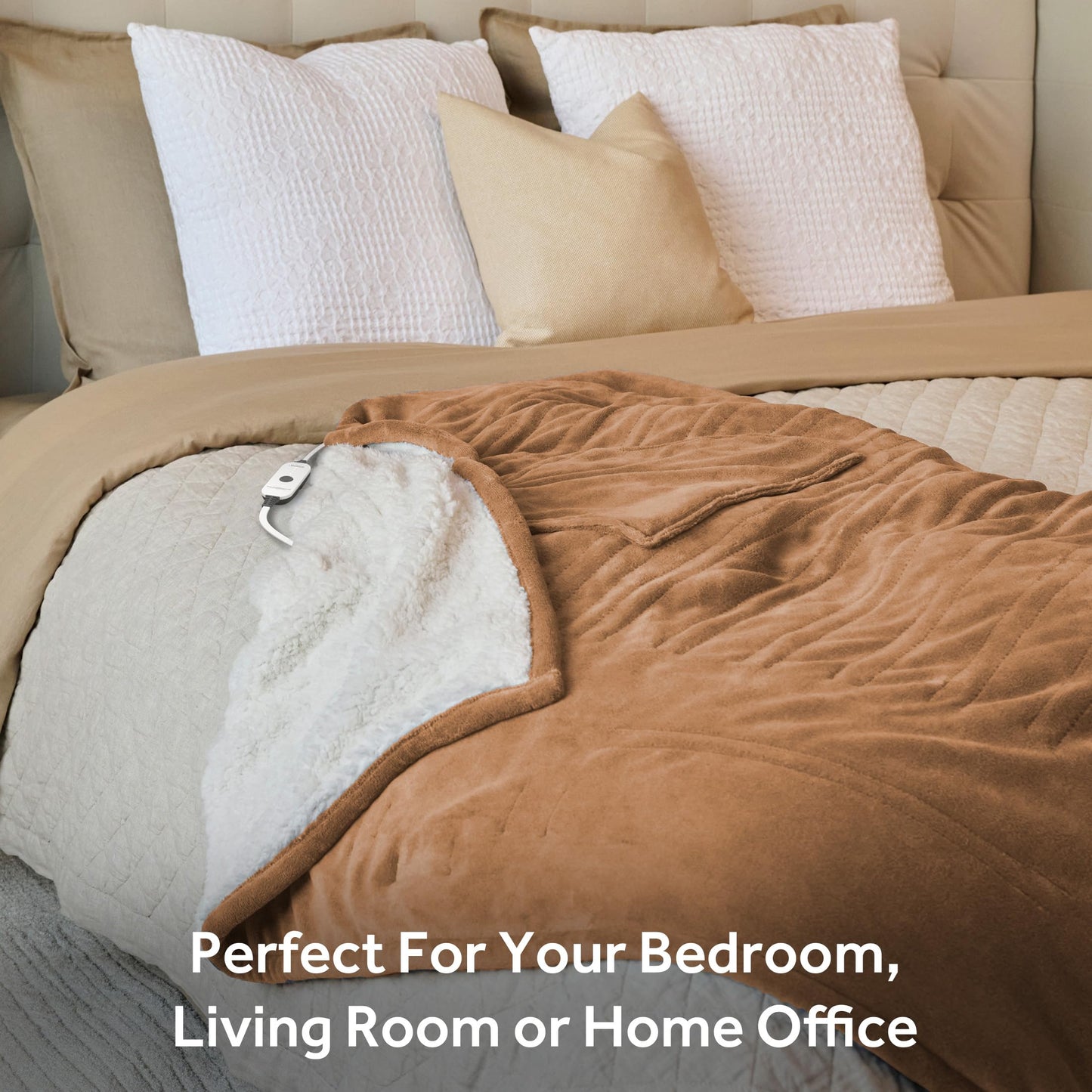 Sunbeam Electric Throw Royal Mink Sherpa Heated Blanket, 4 Heat Settings, 4-Hour Auto Shut-Off, Fast Heating, Luxurious and Ultra Comfy, Night Fog Color, 50" x 60"