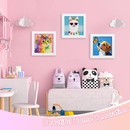 Leixonl 4 Packs 5D Diamond Art Kits for Kids Ages 6-8-9-12,Arts and Crafts Set for Home Wall Decor.Gem Art by Number Kits Arts and Crafts Kits(5.9x5.9inch) (4-pack-15-cat Dog cat Alpaca)