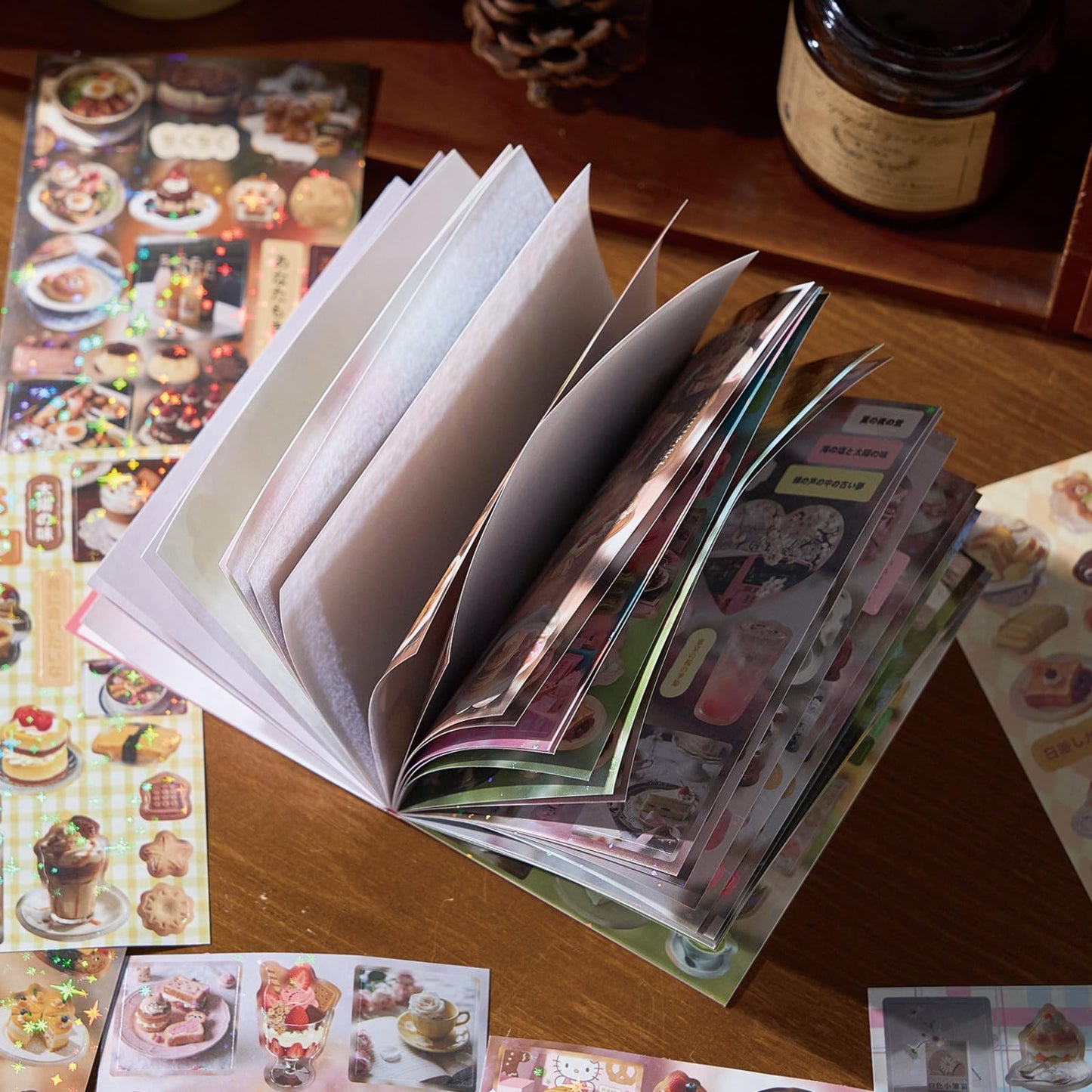 Doukado 660+ Pcs Vintage Scrapbook Stickers Book Set (2 Pks), Holographic Star Glitter Aesthetic Stickers, Retro Japanese Food Theme, Pre-Cut Journaling Supplies for Planner, DIY Crafts
