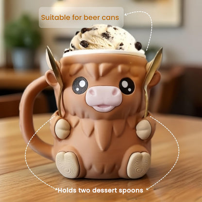 Highland Cow Ice Pint Holder-Container Leak Proof Popsicle,16 OZ Ice Cream Cups,Ice Pint Holder Compatible with Ben & Jerry’s Ice Cream,Gift for Cream Lovers (Pink)