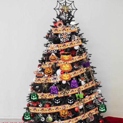 Halfchet 43 Pcs Halloween Hanging Tree Ornaments Decorations Spider Web Pumpkin Skull Bat Cat Eyeball Hanging Ornaments with Ribbon Pumpkin Toppers for Halloween Fall Party