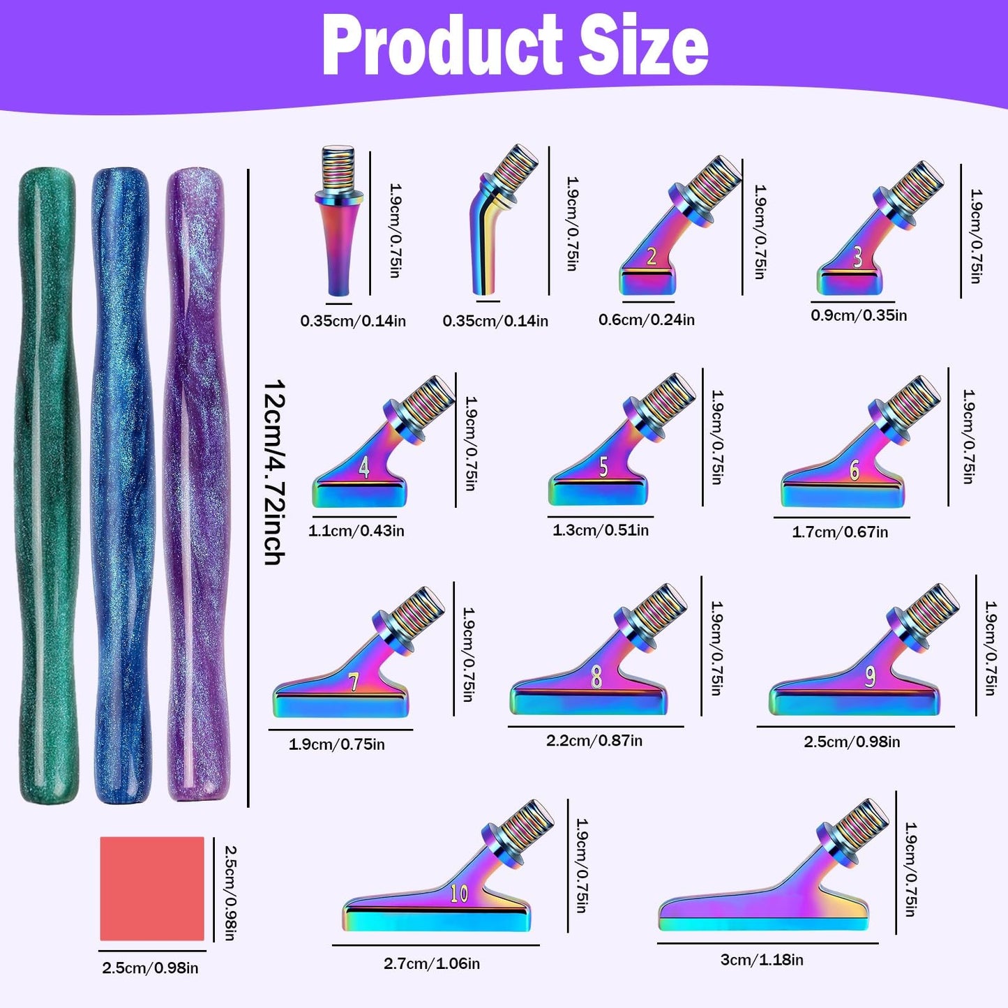 DoreenBow 21Pcs Diamond Art Painting Pen Kit Angled Screw Thread Tips Metal Stainless Steel Rainbow Diamond Art Tips Ergonomic Diamond Art Tools with 6 Clay, Shiny Pen