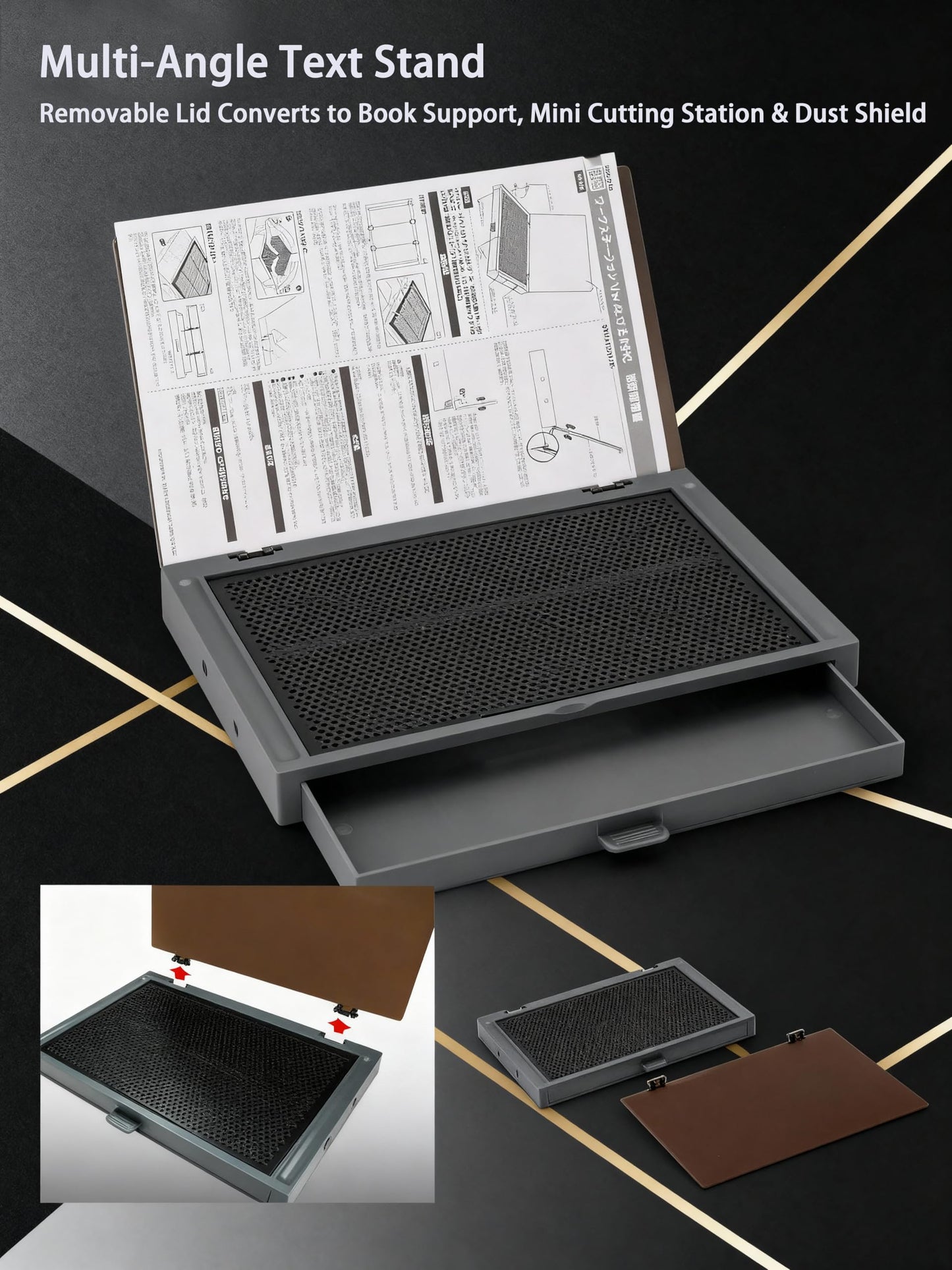 Model Workbench & Model Workstation for Gundam – All-Metal Perforated Top, Double-Sided PVC Cutting Mat, Removable Parts Tray & Text Stand – Compact Tool Bench for Gundam Building & Hobby Assembly
