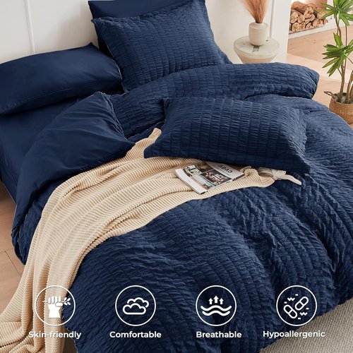 HYMOKEGE Navy Blue Twin Comforter Set - 5-Piece All-Season Luxury Bedding Set with Sheets & Pillowcase