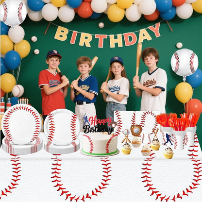 Oigco 140 PCS Baseball Birthday Decorations, Baseball Party Supplies Includes Plates, Napkins, Cups, Cutlery for Baseball Party Decorations, Serve 20