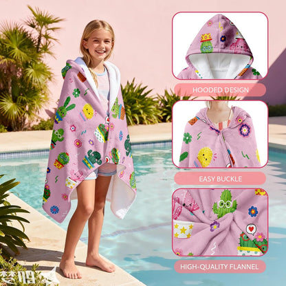 JOPJOLIW 30" 50", Cactus Hooded Towel for Kids x Cute Dancing Cactus Print Blanket, Soft Flannel Blanket Wearable Bath