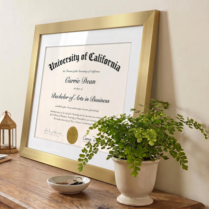 Americanflat 11x14 Diploma Frame with Shatter-Resistant Glass - Use as 8.5x11 Frame with Mat or Display 11x14 Documents Without Mat - Certificate Frames with Engineered Wood for Wall Display - Gold