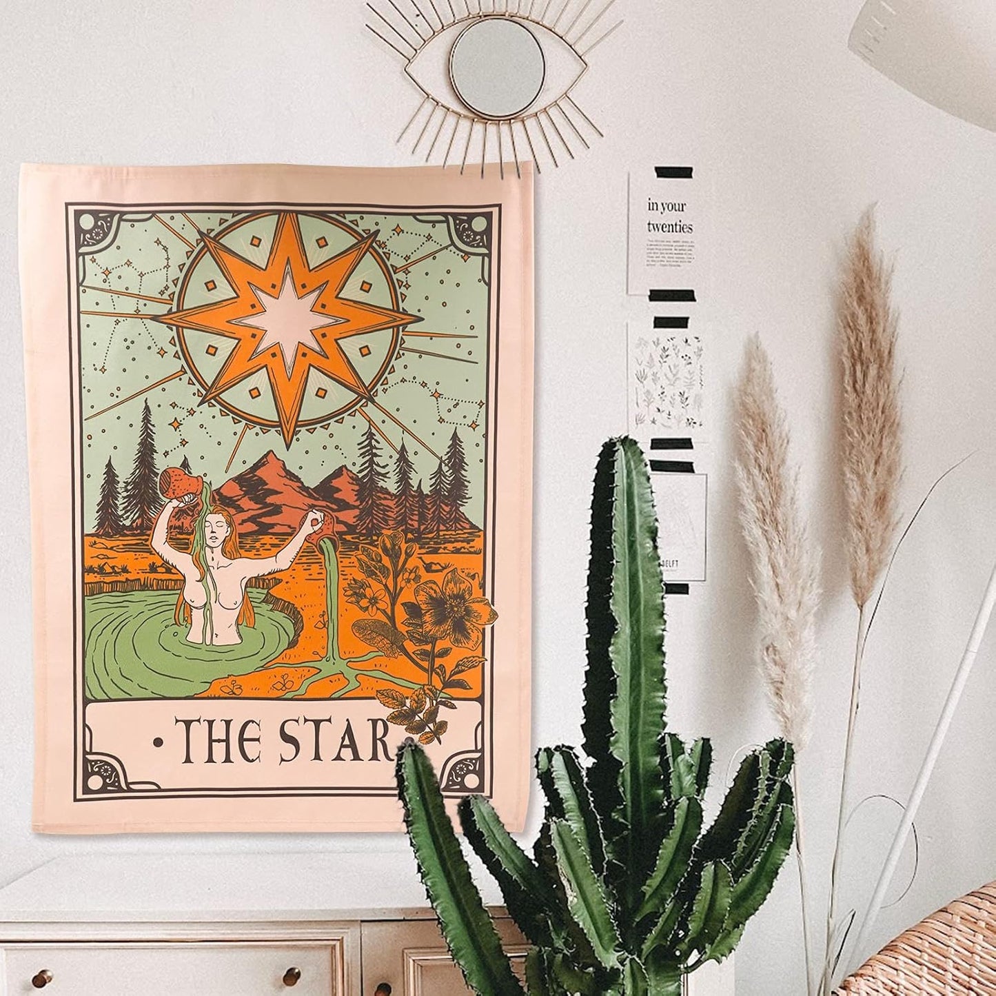 Accnicc 3 Pack Tarot Tapestry - Sun Moon and Star Wall Hanging, Vintage Aesthetic for Room (Brown, 15'' × 20'')