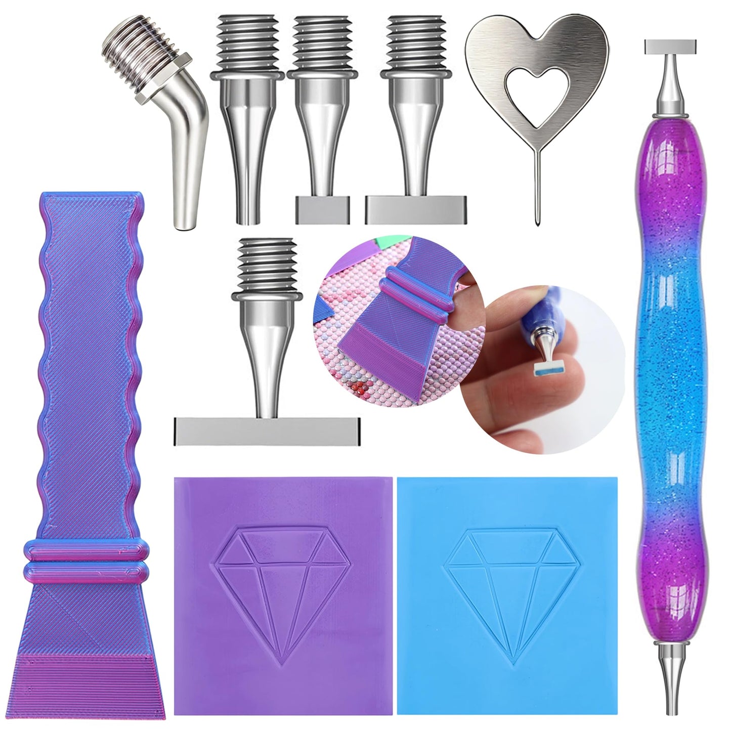 Diamond Painting Pen, with Thin Version Steel Diamond Painting Art Drilling Tips Nibs Multi-Placers, Putty Wax, Straightening Tool, Diamond Art Pen, 5D Diamond Art Accessories Tools Kit (1248-Beads)