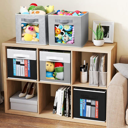 Cube Storage Bins - Fabric Shelves for Closet Organization, Foldable Storage Bins for Clothes, Set of 6, Black