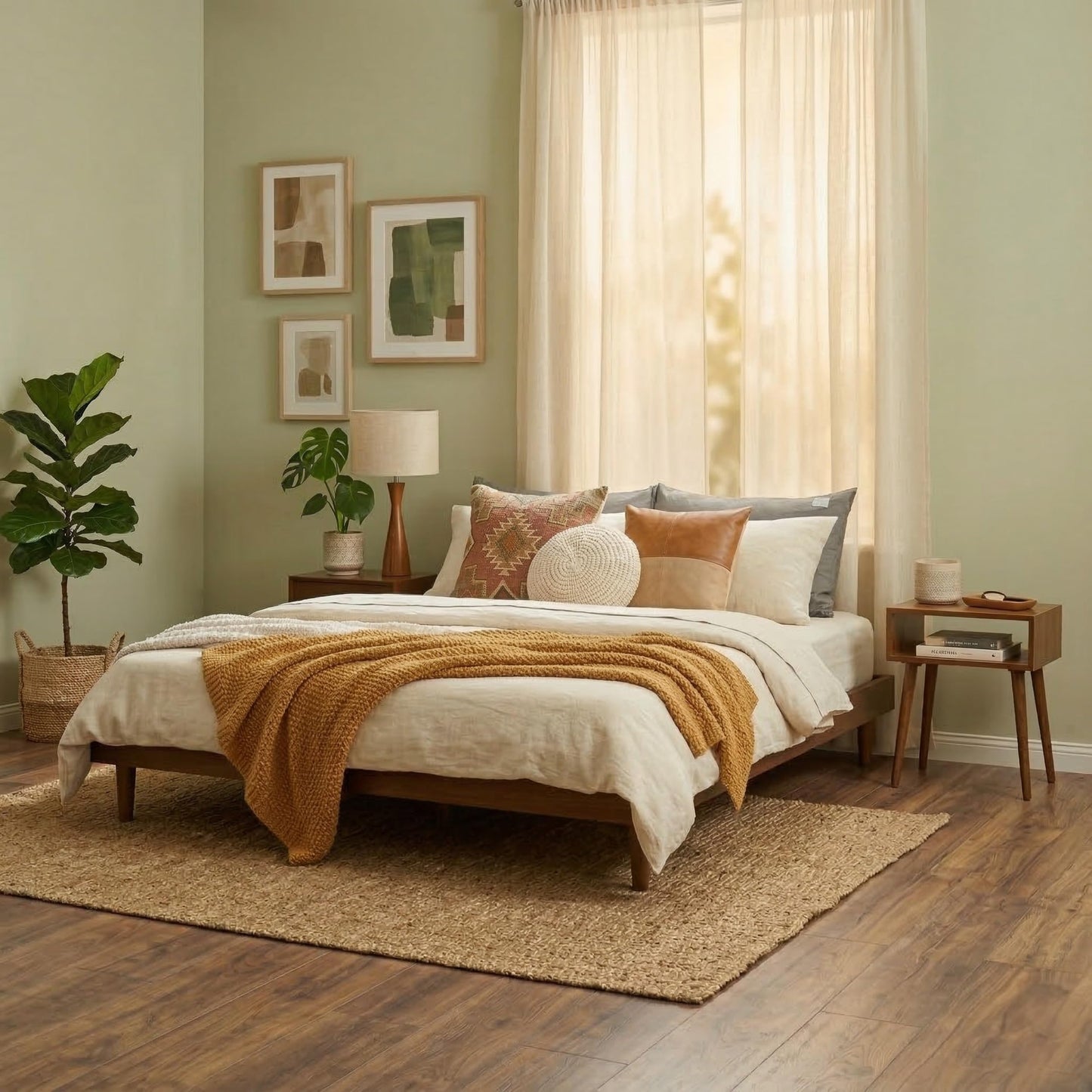 NTC Fly Wooden Bed Frame Without Headboard, Crafted from Walnut, Rubber Wood with Silent Slats and Wood Central Supports, 1000 Lb Capacity, Effortless Assembly, King - Dark Walnut