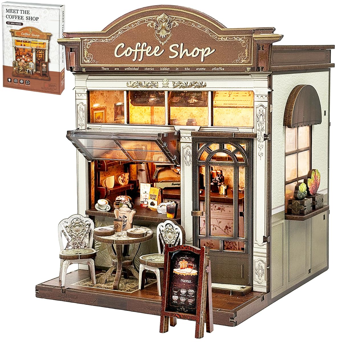 HYXBXSS Book Nook Kit, DIY Miniature House Dollhouse Kit for Adults and Teens, Booknook Tiny House Bookshelf Decor with LED, Coffee Shop Building Kit 3D Wooden Puzzles, Gifts for Family and Friends