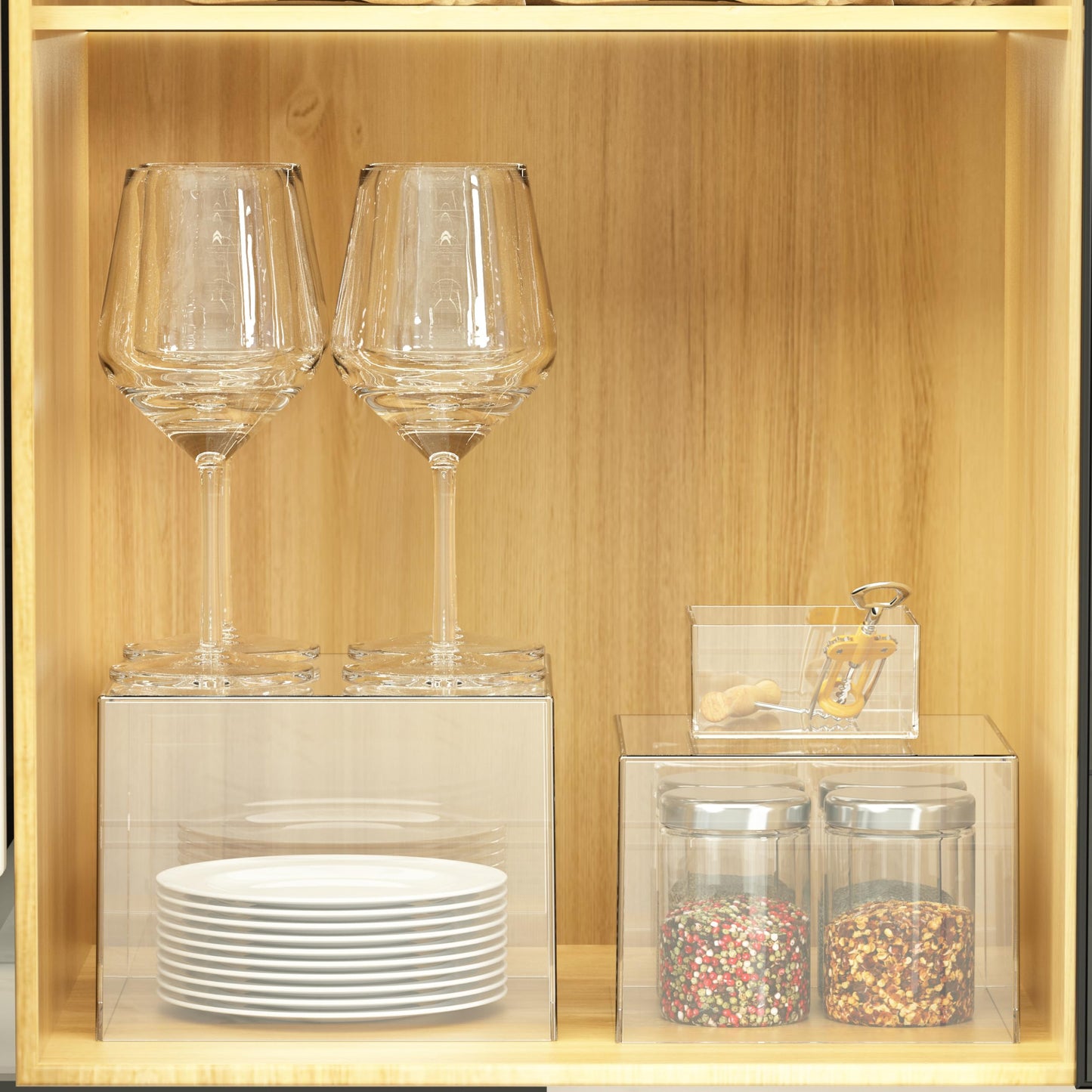 OKBHTS 6 Pcs Clear Acrylic Boxes for Display as Buffet Risers and Stands, Food Risers for Party, Table, Stands, including 8", 7", 6", 5", 4", 3" (Small, 6Pcs, Clear)