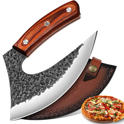 TIVOLI Ulu Knife with Sheath – Full Tang Rosewood Handle, Gift-Ready Box, Viking-Style Cleaver & Pizza Cutter for Meat, Herbs, and Outdoor Cooking –A Christmas Gift for Men and Women