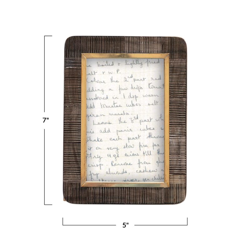 Creative Co-Op Hand-Carved Horn Photo Frame with Brass Border, Black & Natural (Holds 4" x 6" Photo)