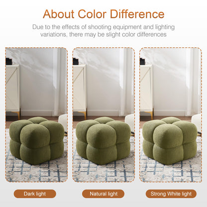 Zesthouse Square Pouf Ottomans Footstool Set of 2, Upholstered Poofy Ottoman for Couch Sofa, Modern Vanity Chair Backless for Living Room, Green Boucle Stool Foot Rest, Fabric Ottoman Coffee Table