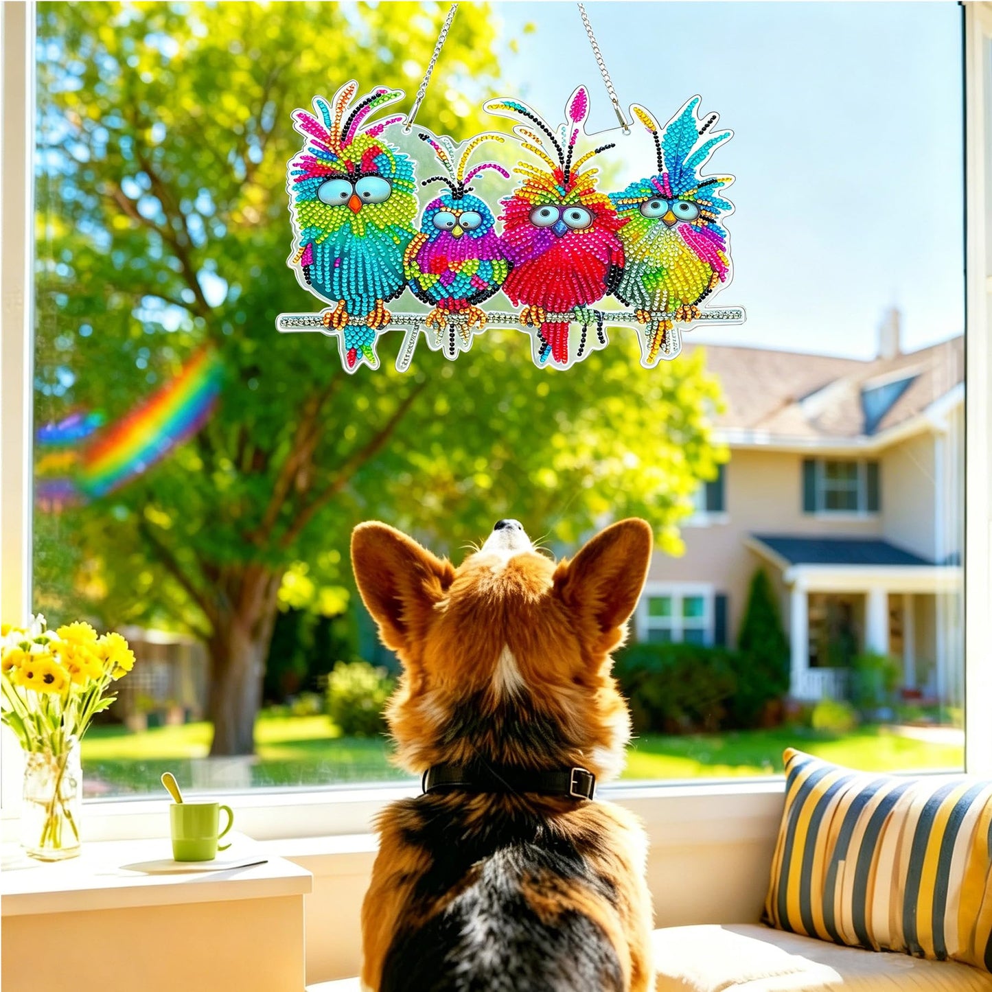 Diamond Art Painting Kits for Adults Beginners & Teens, Easy Gem Art Owls Gem by Number, 5D Small Hanging Diamond Art Birds DIY Craft for Window Wall Decor, Unique Gift 9.5x7.5 in