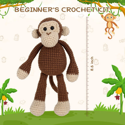 Crochetta Crochet Kit for Beginners, Crochet Kits with Step-by-Step Video Tutorials, Learn to Crochet Animal Kit for Adults Kids, DIY Craft Knitting Supplies, Monkey Amigurumi Gift(40%+ Yarn)