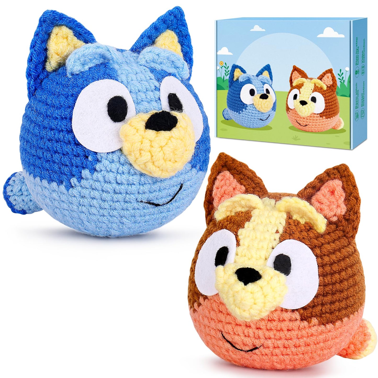 Acehochen Crochet Kit for Beginners, Beginner Crochet Kit for Adults with Step-by-Step Video Tutorials, Crochet Animal Kits Knitting Supplies (2 Pack)