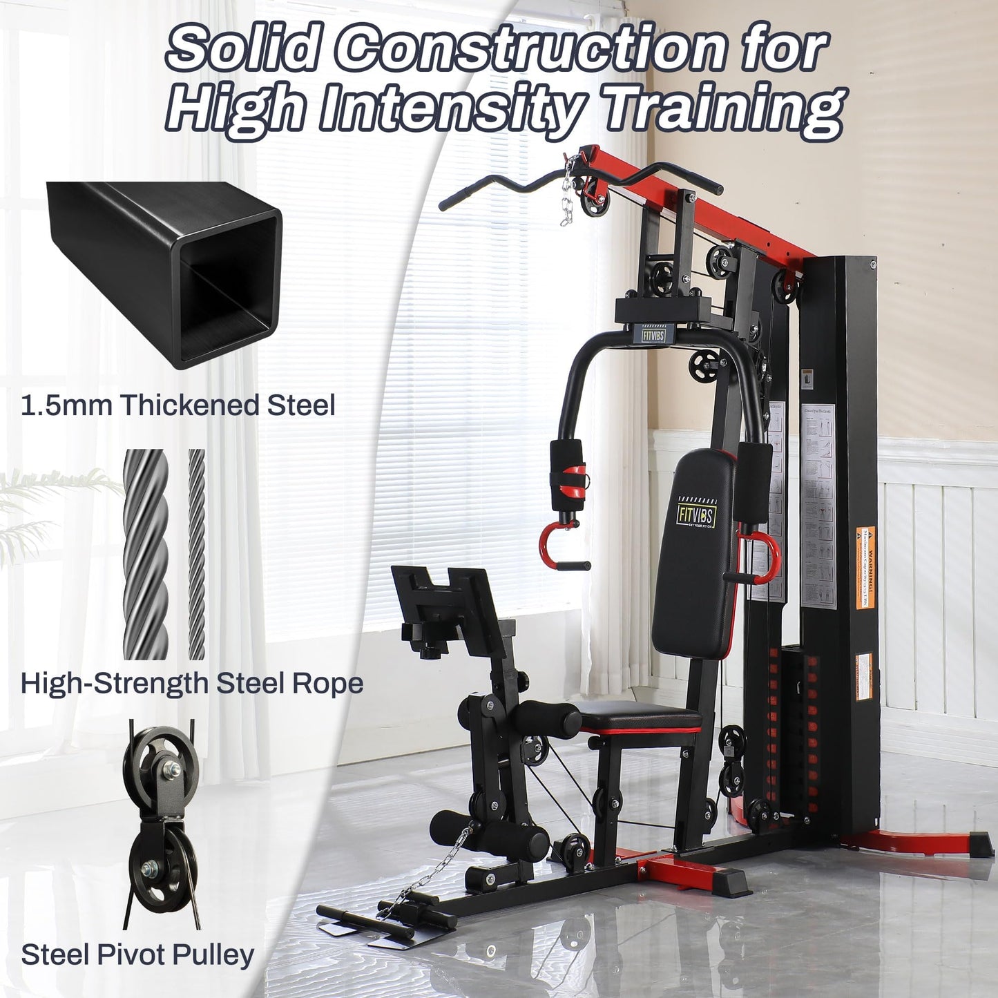 Fitvids Multifunctional Home Gym Equipment with 160 lbs Weight Stack, Full Body Workout Weight Machine with Mat, Strength Training Exercise Equipment with Pulley System & Leg Press, All-in-One Workout