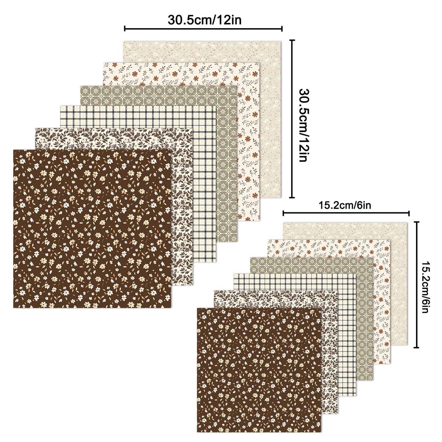 MerwDeeyt Scrapbook Paper 12x12 In and 6x6 In Pack, Spring Floral Patterned Paper for Scrapbooking, 48 Sheets Double Sided Decorative Craft Papers for Card Making Journaling Decor (Beige)