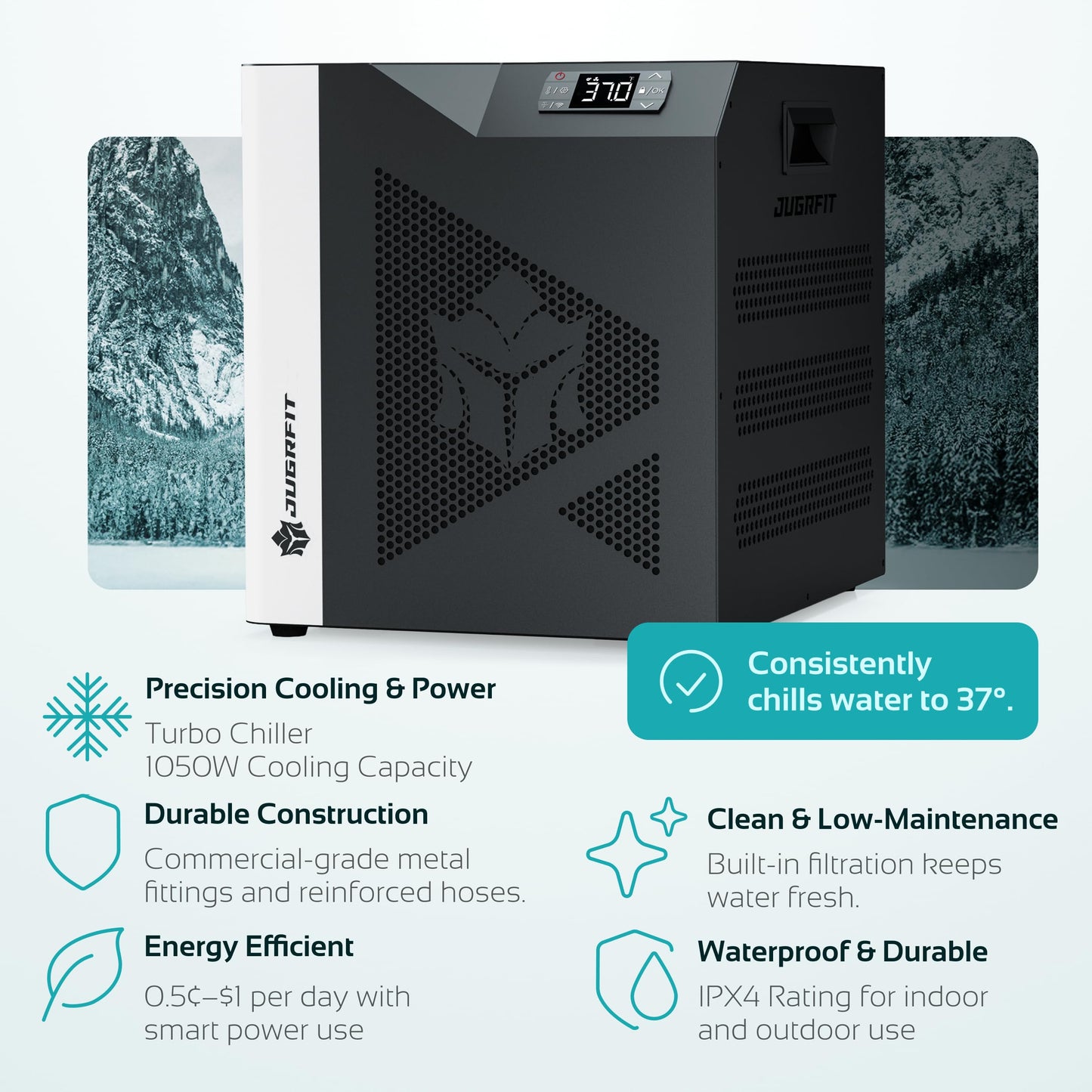 JUGRFIT 108-Gallon Barrel Pro-Grade Cold Plunge Tub with Water Chiller – Ice-Free At-Home Recovery, Built-in Filtration, Weatherproof & Durable