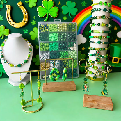 1870PCS St. Patrick’s Day Beads for Bracelet Jewelry Making Kit, Green Polymer Clay Beads Assorted Acrylic Pearl Bead Irish Shamrock Beads Leaf Clover Beads Charms for Necklace Earring DIY Craft Gifts