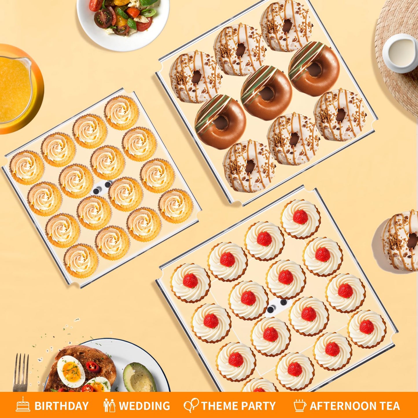 HEKORE 3 Tiered Serving Tray Set for Entertaining, 9" Acrylic Dessert Stands, Cupcake Stand Buffet Risers for Wedding Birthday Party Baby Shower
