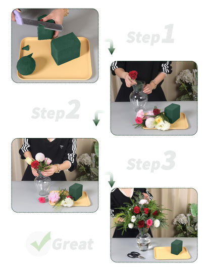 Gildora 2-Pack Extra Large Green Wet & Dry Floral Foam Blocks (8.86" x 4.13" x 2.95") - 2-in-1 Flower Arrangement Foam for Fresh & Artificial Flowers, Wedding Decor, Home Office & Florist Supplies