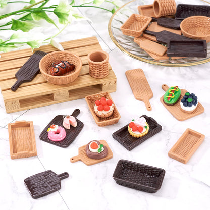 Magibeads 26Pcs Miniature Dollhouse Basket Food Bread Cutting Board Rattan Basket Food Tray Charcuterie Boards Tiny Things Stuff Accessories for Micro Garden Landscape Decoration