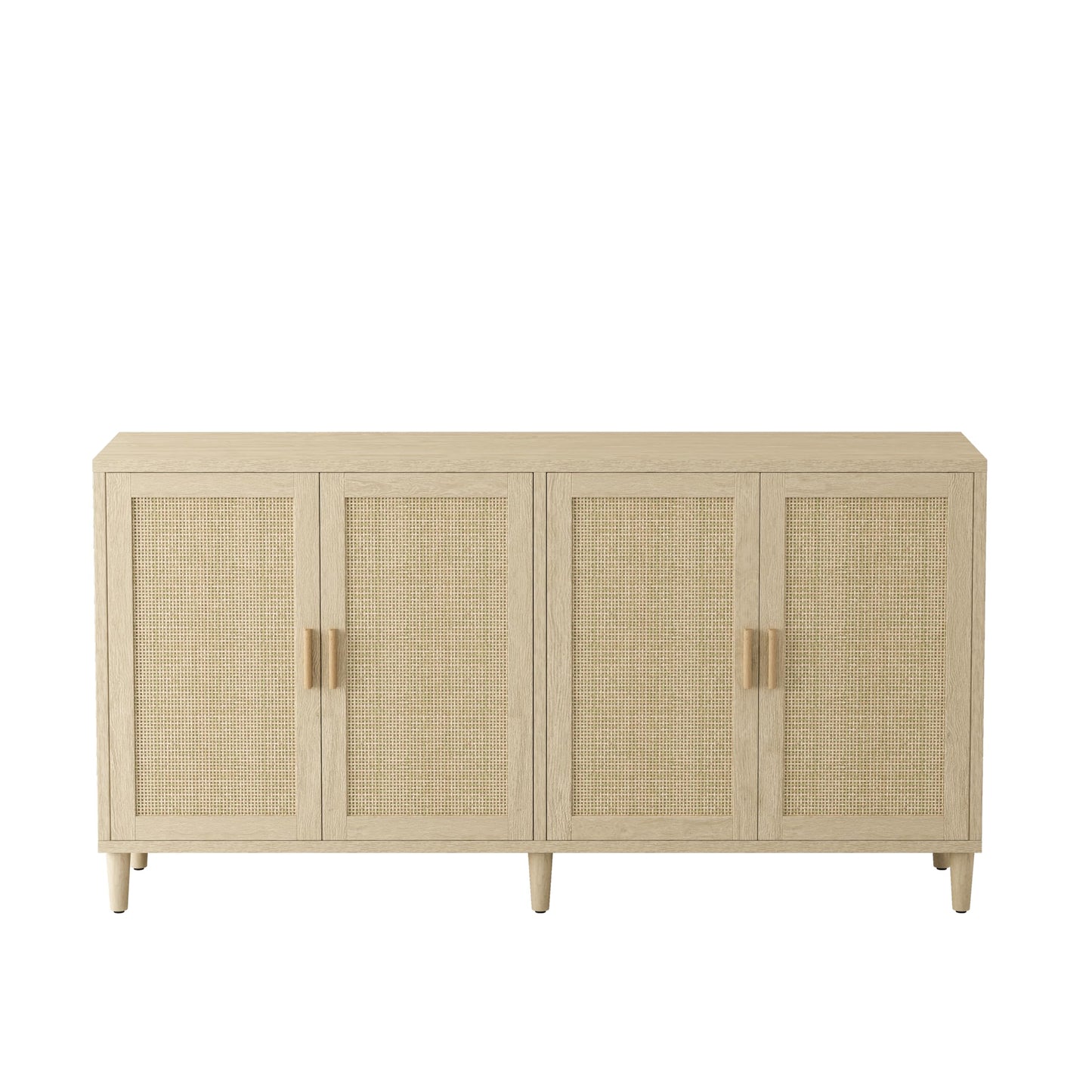 GDFStudio 70.08" Modern 4-Door Sideboard Buffet Cabinet, Rattan MDF Credenza Storage Cabinet with Adjustable Shelves, Bohe Console Table with Solid Wood Legs for Living Room Kitchen Hallway, Natural