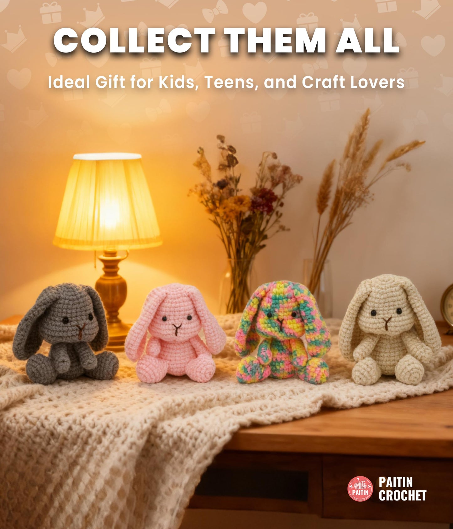 PAITIN Crochet Kit for Beginners – DIY Bunny Amigurumi Crochet Project Kit with Step-by-Step Video Tutorials, Beginner Handbook and All Materials Included